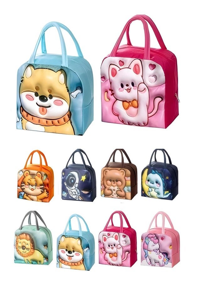 Crackles Cartoon Print Insulated Lunch Box Bag || Men Women and Kids || Bags for School, Picnic, Work, Carry Bag for Lunch Box || Easy Carry Lunch Bag, Random Color and Prints - Pack of 10 - Image 1